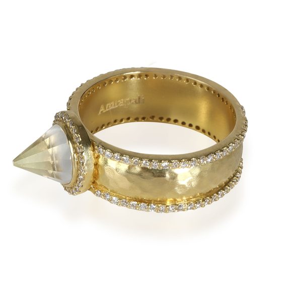 Surya Spike Ring with White Topaz & Diamond in 18K Yellow Gold (0.82 ctw) - Picture 2 of 4